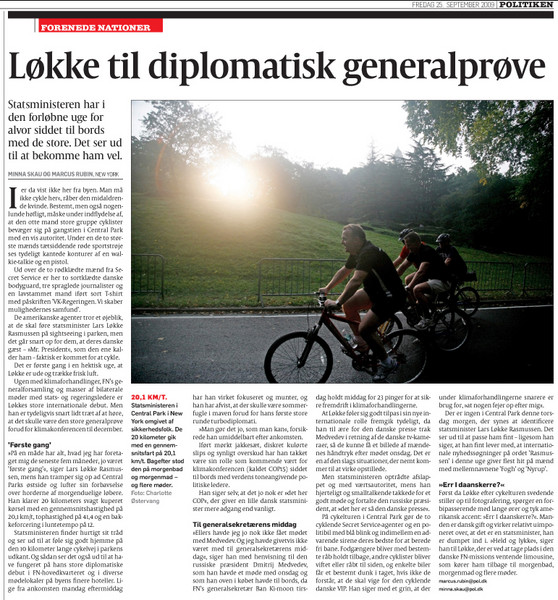 Danish Prime Minister, Central Park NYC. Shit that man can bike... : Singles and Tear Sheets : Charlotte Oestervang Photography